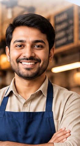 A smiling restaurant owner